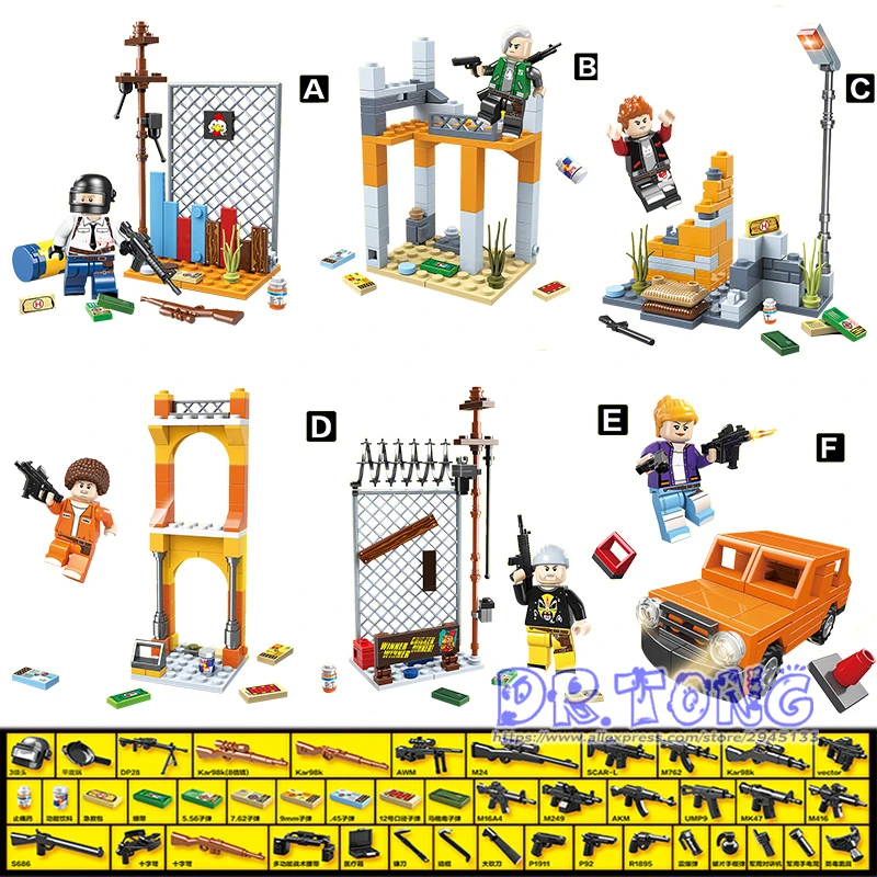 

60PCS PUBG Game Action Figure Army Military Soldier Weapon Winner Winner Chicken Dinner Building Blocks Children Toys D100051