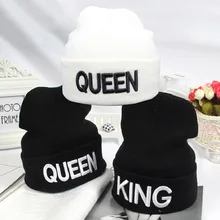 Шапочки, шапка с вышитыми буквами KING QUEEN, теплая зимняя шапка, вязаная шапка в стиле хип-хоп для мужчин и женщин, для любителей уличных танцев, облегающая Шапка черного цвета