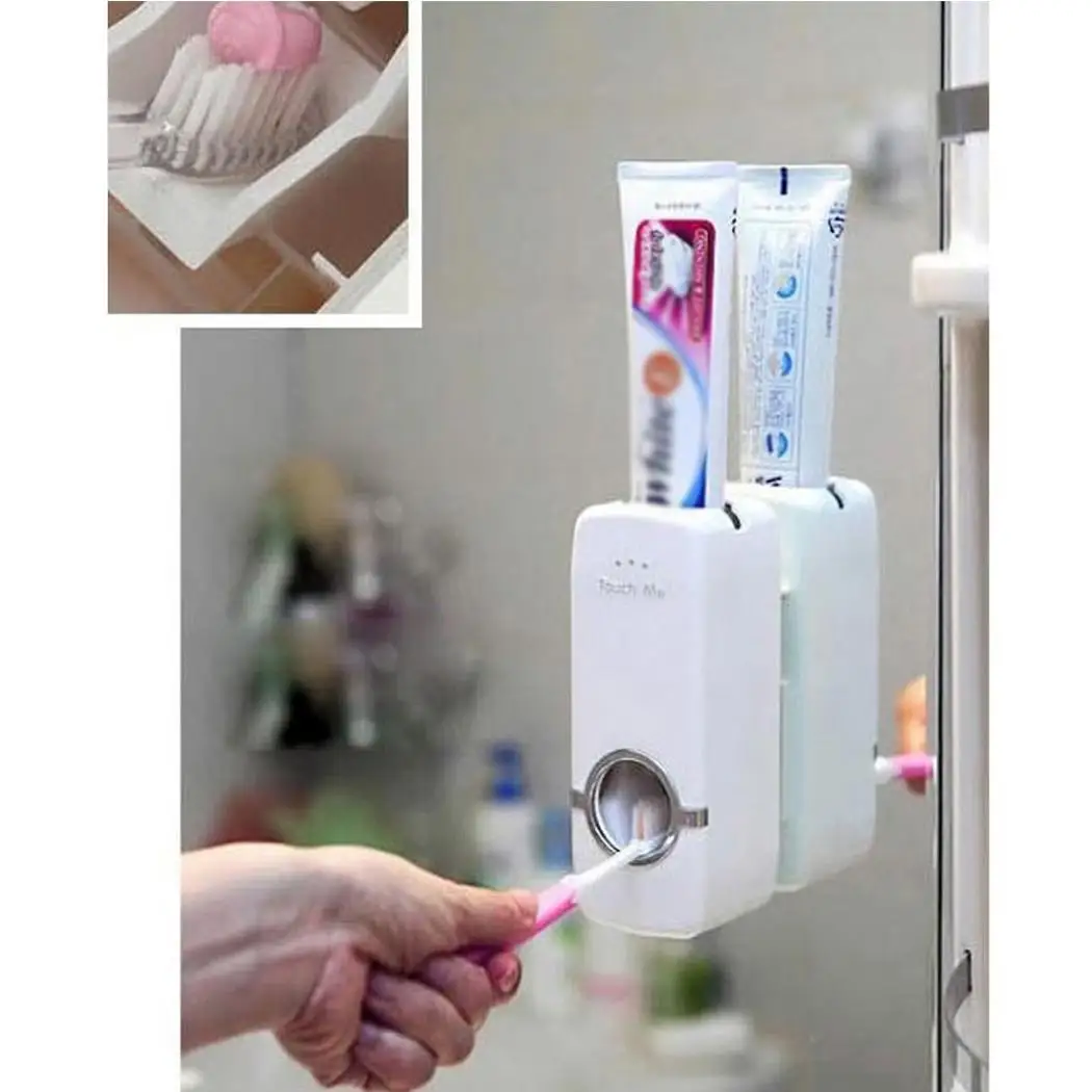 

Bathroom Automatic Toothpaste Dispenser Toothbrush Holder Set White, Wine Red Toothbrush, Squeeze