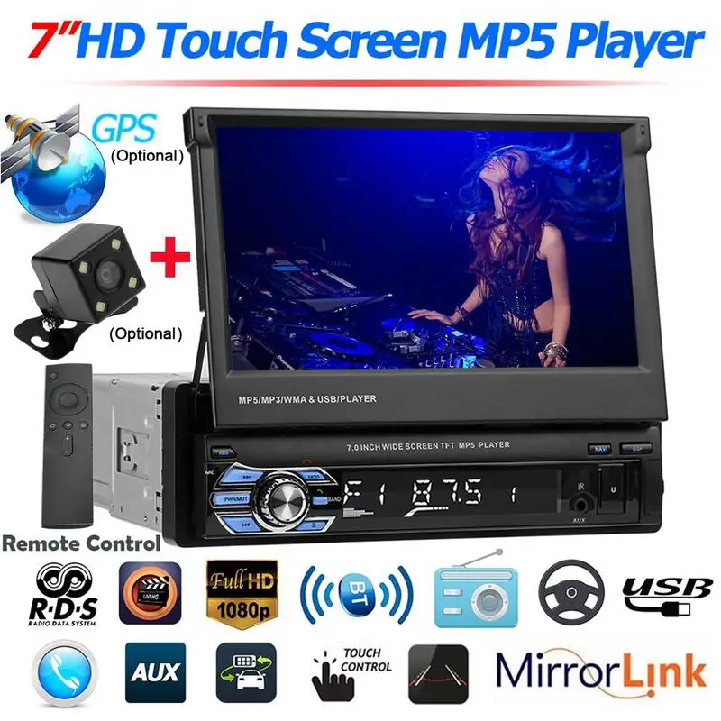7in HD Touch Screen 2 Din Car Stereo FM Radio USB/AUX/TF Bluetooth MP5 Player