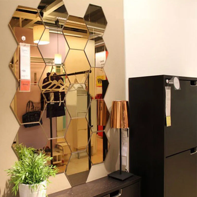 

12Pcs 3D Hexagon Acrylic Mirror Wall Stickers DIY Art Wall Decor Stickers Home Decor Living Room Mirrored Decorative Sticker
