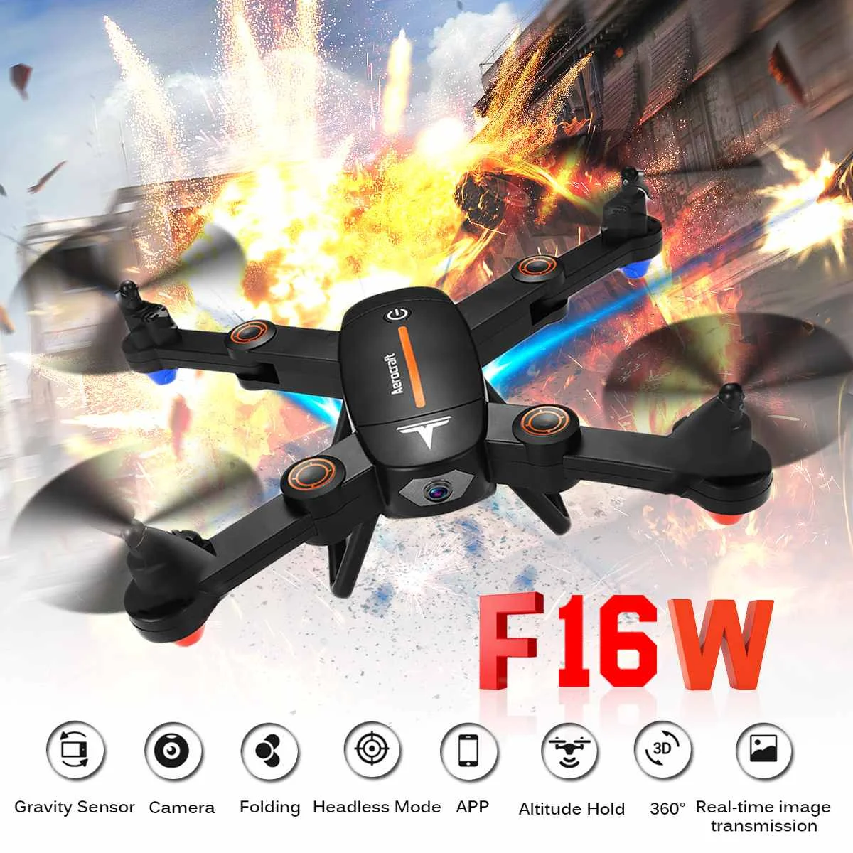 

WIFI FPV Arm Drone Altitude Hold RC Quadcopter W/2MP Wide Angle HD Camera Foldable Arm Small Size Durable Resistance 3.7V 850mAh