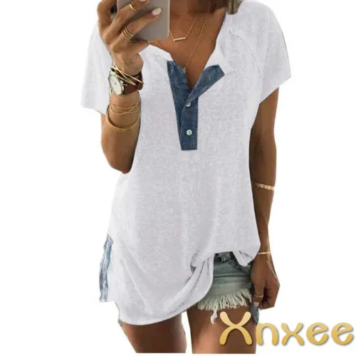 

high quality lady Short Sleeve Loose Casual Button T-Shirt Tank Button summer tops for women 2019