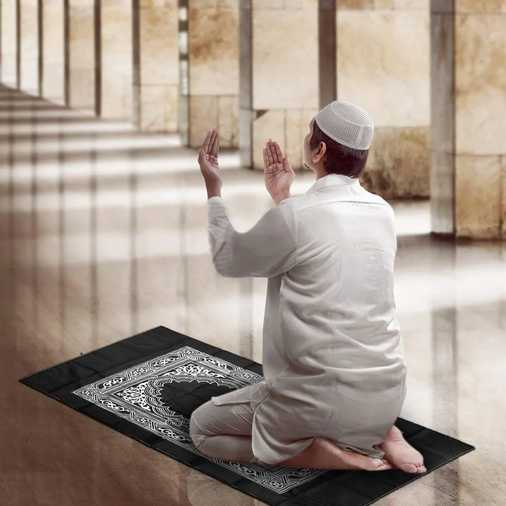 

YXY 100x60cm Portable Prayer Mat Kneeling Poly Rugs for Muslim Islam Waterproof Prayer Mat Worship Carpet Black Rug