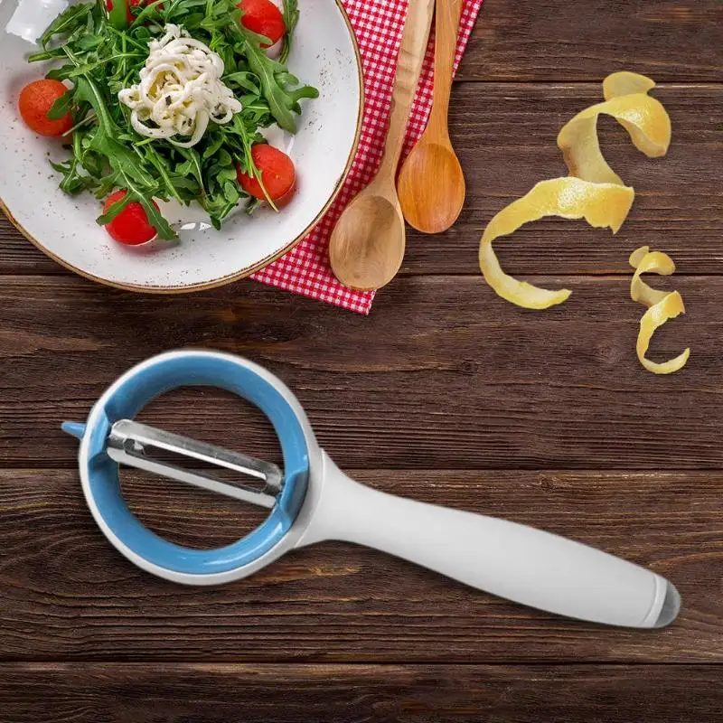 

2in1 Rotary Double Blade Peeler Vegetable Fruits Potato Grater Cutter Kitchen Tools Blue Stainless Steel Blades