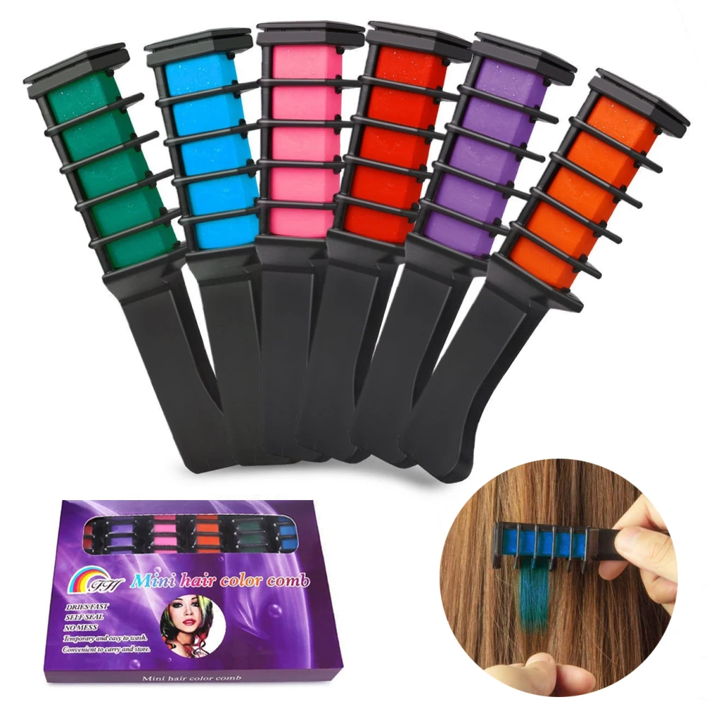 6Pc/set Mini Disposable Pro Personal Use Hair Chalk Color Comb Dye Kits Temporary party Cosplay 6 Colors Salon Hairs Dyeing Tool | Красота и
