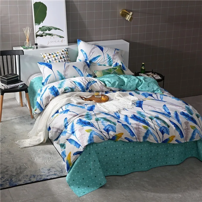 

Plant Printed Duvet Cover Set Bedding Sets Tropical Leave Duvet Cover Bed Sheet Pillowcase New Year Gift