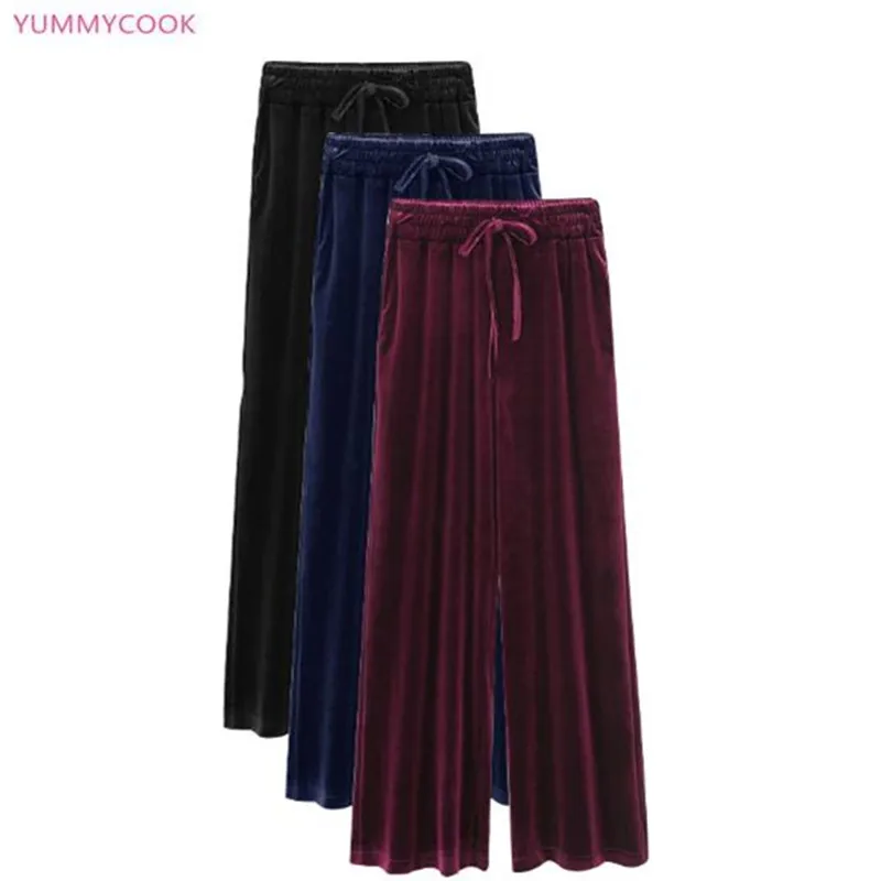 

JQNZHNL Gold velvet wide leg pants female autumn trousers loose large size high waist pants was thin solid color casual pants 61