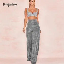 PickyourLook Широкие штаны pantalon femme блесток светлый Штаны с высокой посадкой для ночного клуба лосины уличная Для женщин свободные штаны