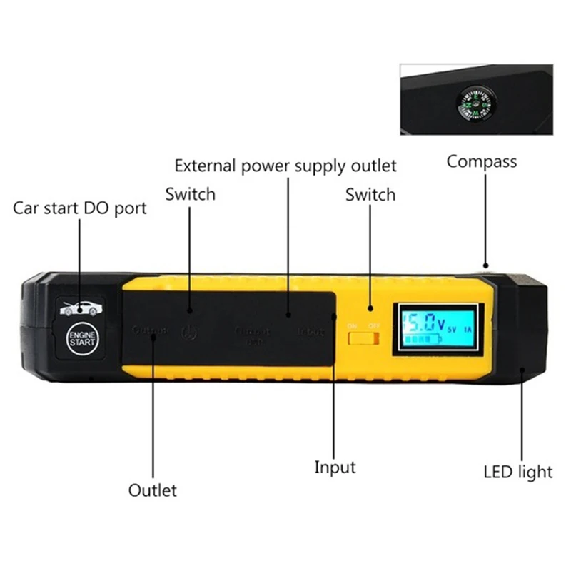 600A пик 4 Usb портативный автомобиль скачок стартер (до 2.2л газовый двигатель)