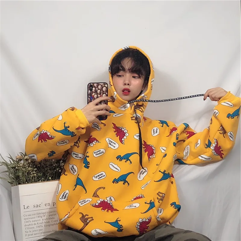 

2019 Autumn Winter Harajuku Bf Loose Printing Hooded Sweatshirts Women's Pp Home Hoodies Outerwear Female Ins Hot Tops