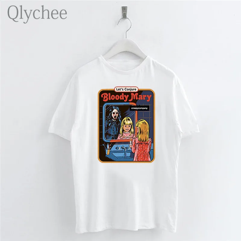 

Qlychee Harajuku Character Girls Print Women White T-shirt Crew Neck T-Shirts Short Sleeve Female Simple Casual Top Tee