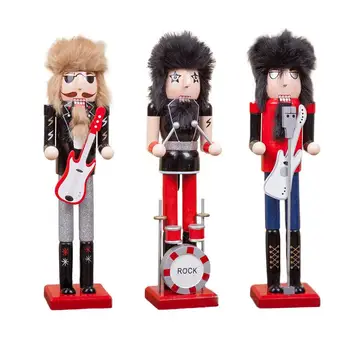 

1PC 38CM Rock Style Nutcracker Puppet Hotel Cafe Mall Personality Decor Children Gift Guitar Lead Singer Drummer Handmade Puppet