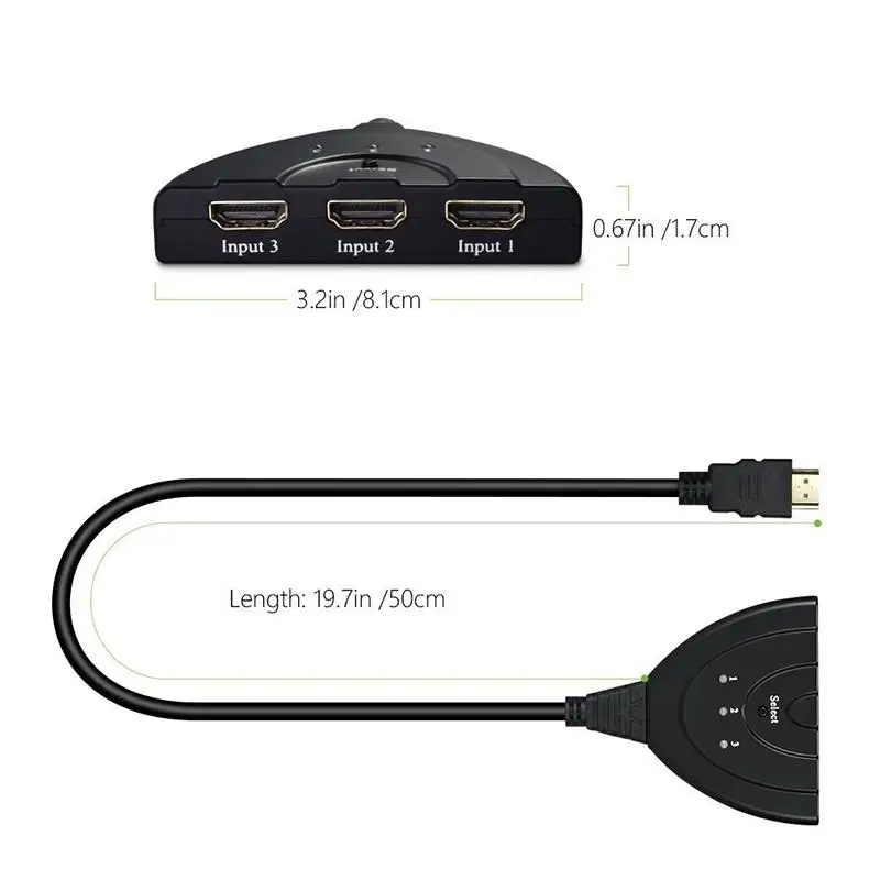 BEESCLOVER 3 порта Переходник HDMI разветвитель кабель HD 4K * 2K 1080P Коммутатор