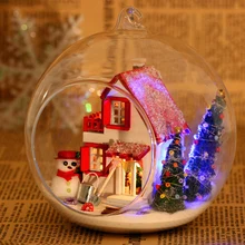 DIY Рождественский вкус стеклянный шар Кукольный домик G010 мини креативный деревянный сборка ручной работы Милая мебель светодиодный светильник игрушка для пар подарок