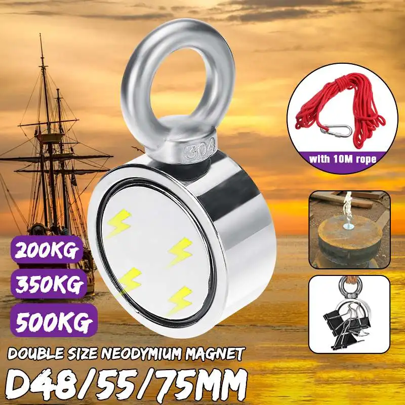 

Super Strong 160KG D48mm Double Side Neodymium Magnet Fishing Metal Sea Treasure Hunting Recovery Magnets With Ring Hole