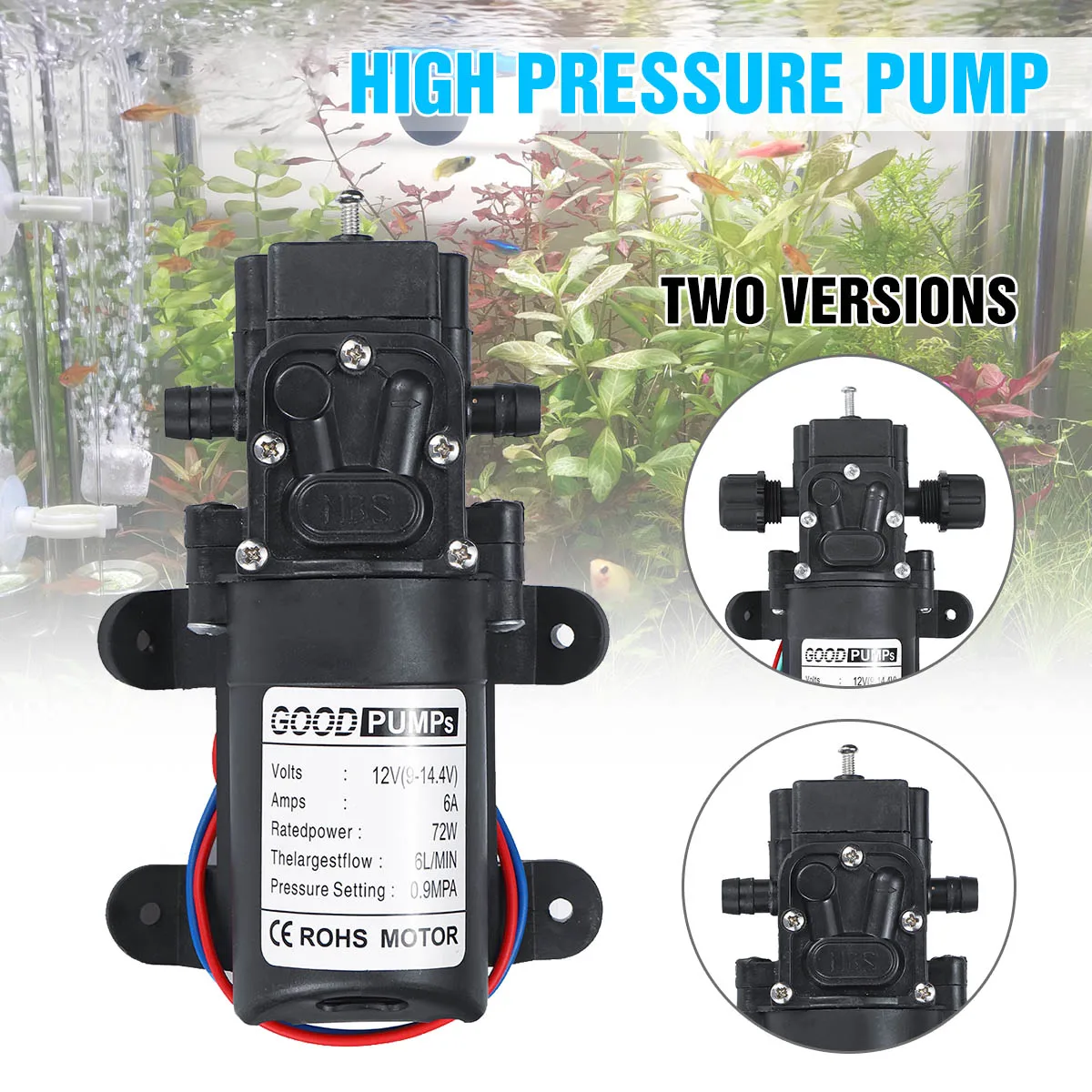 

12V Garden Agricultural Irrigation Sprayer Pump 6Lpm High Pressure Diaphragm Reflux Type Car Boat Fish Tank Washer Washing Pump