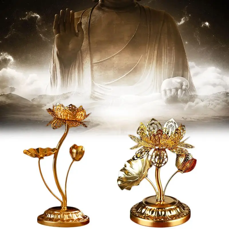 Retro Candlestick Lotus Shape Metal Pillar Candle Holders Alloy