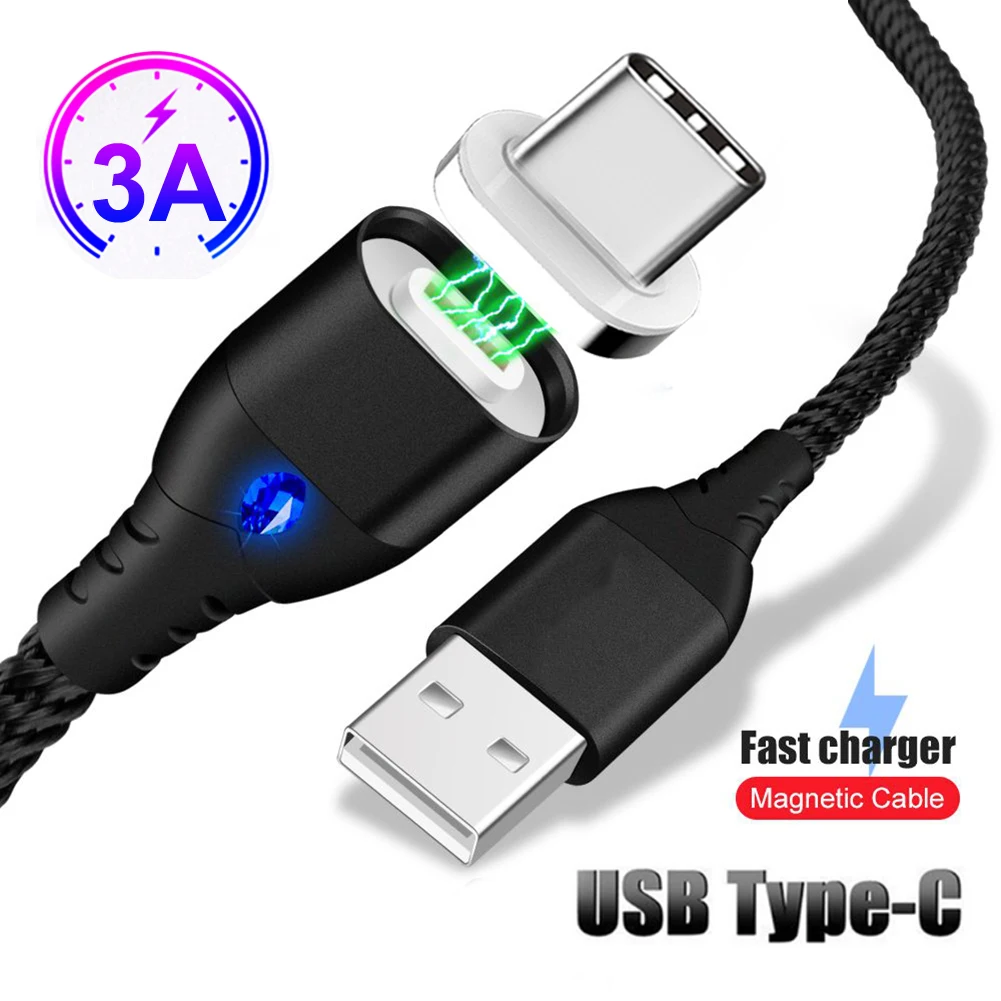 

Mayround 1M 2M Braided LED Magnetic USB Type-C Fast 3A Fast Charging Cable Date Sync Charger For Samsung Huawei LG Google HTC