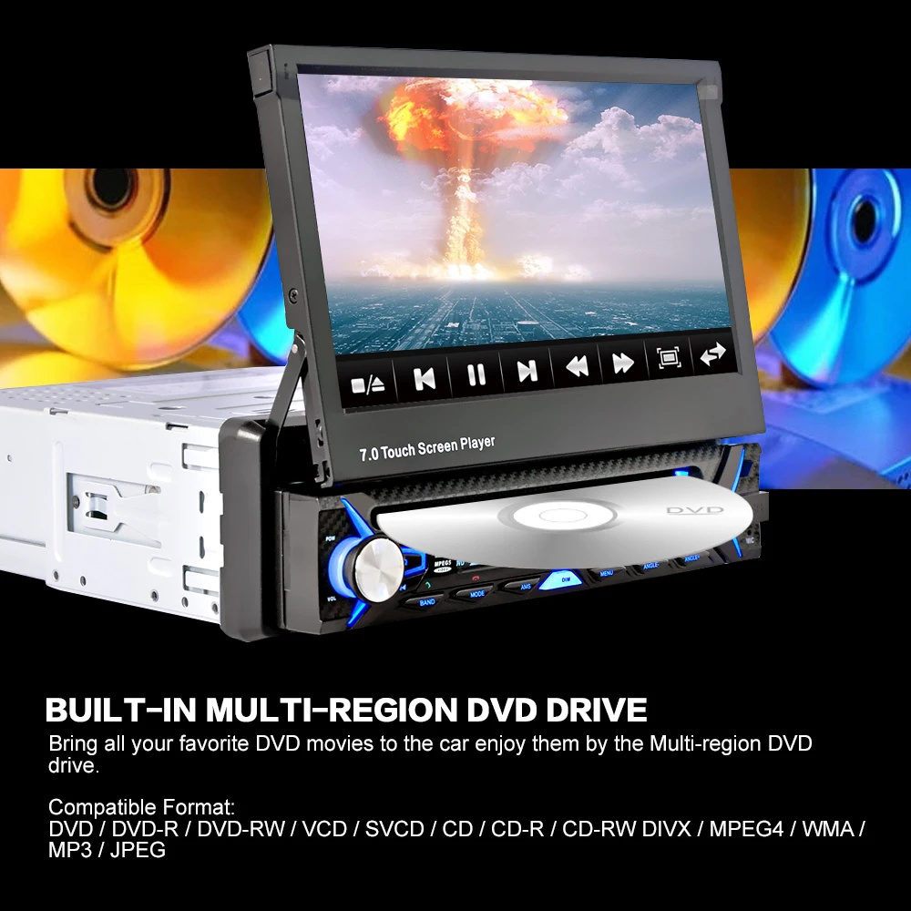 Clearance 7" Single Din Car Video with Automatic Retractable HD Contraction Screen BT Car MP5 Player Audio For Tesla Model 3 Bmw E46 Focus 3