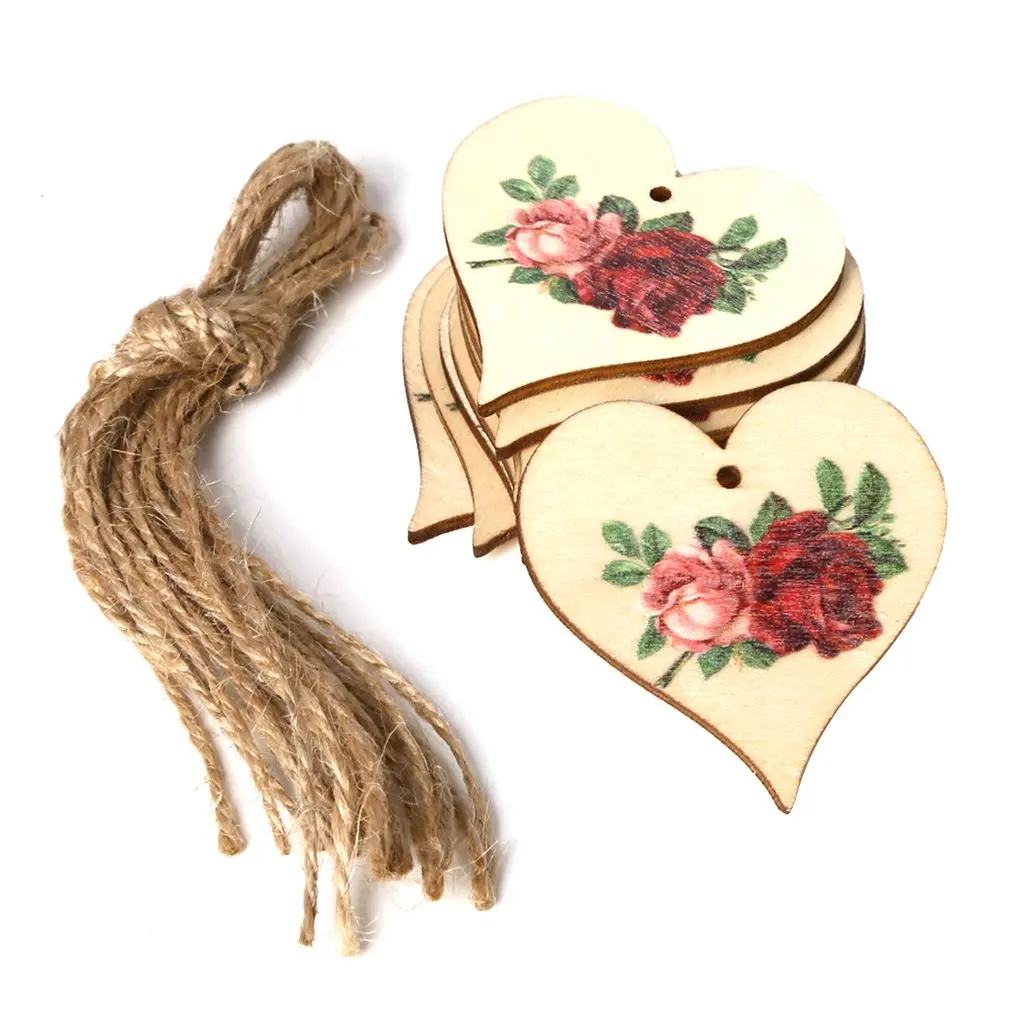 

Jm01366 Wooden Printed Retro Rose Scene Props Decorations 10Pcs With 10 Hemp Ropes Creative Home Wooden Decorations