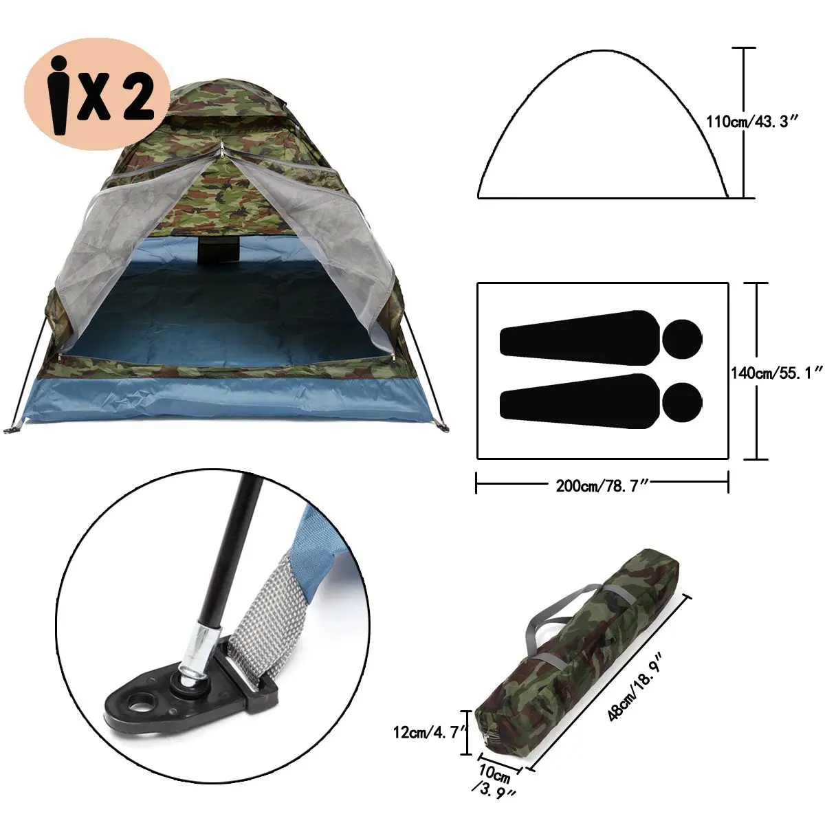 ПУ водонепроницаемый ветрозащитный открытый 200*140*110 см Ткань Оксфорд покрытие солнцезащитный навес однослойный камуфляж Кемпинг Туризм палатка