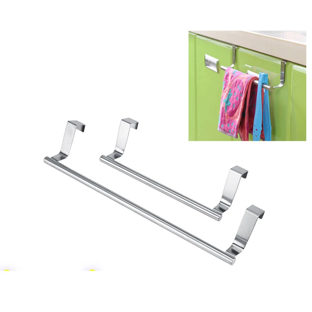 Kitchen Stainless Steel Door hanging Towel Rack Single Rod Nail free Duster Cloth Hanger