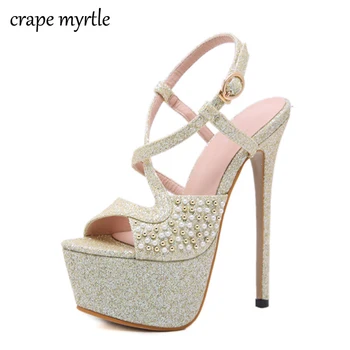

Summer shoes string bead Women Sandals Thin Heel Buckle Strap Ankle Strap heels wedding Shoes Party Pumps bling shoes YMA665