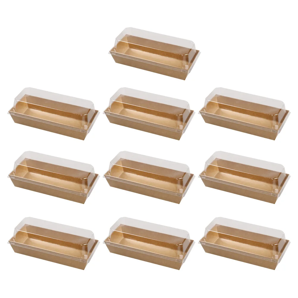 10 шт. прямоугольная крафт-бумага сэндвич упаковочные коробки торт хлеб закуски хлебобулочные упаковочные коробки с пластиковыми прозрачными крышками