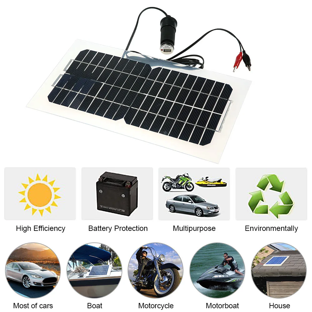 

Semi Flexible Solar Panel 18V 5.5W With Cables For outdoor Car Battery Motorcycle Battery Charging Styling 2019 New