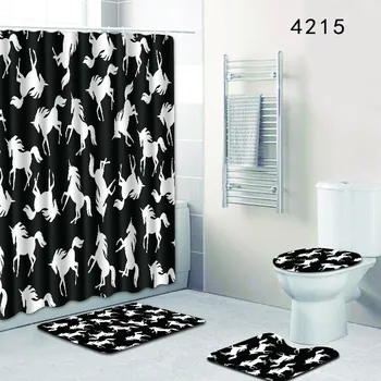 

4Pcs/Set Carpet Bathroom Foot Pad animal printed Bath Mat and Shower Curtain Set PVC Toilet Toilet Seat Covers Home Decor