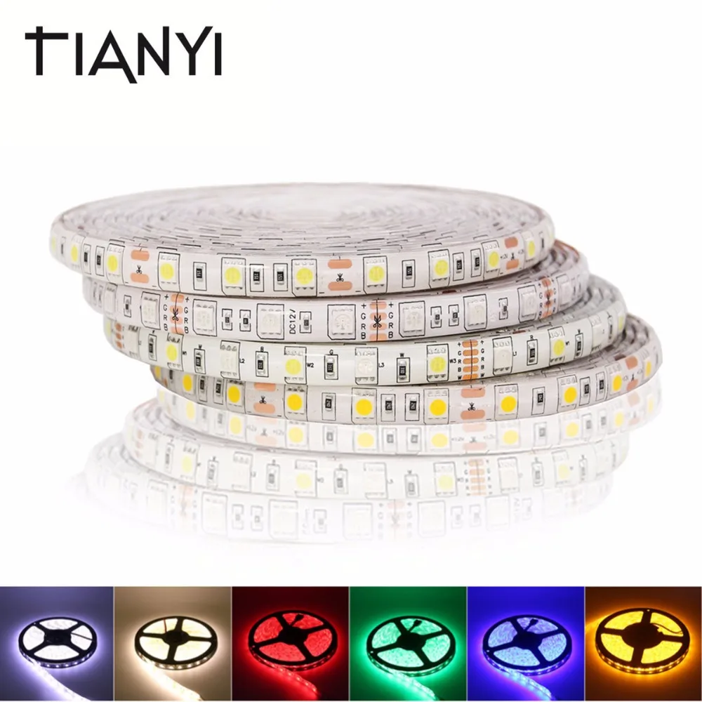 5050 DC 24V RGB Светодиодная лента Водонепроницаемая 5M 300LED Luz Гибкая неоновая 60LED/M
