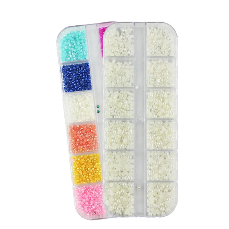 

1 Box 12 Colors/ Beige 3d Nail Art Decorations Half Pearls Mixed Sizes 1.5mm-3mm Beauty Nail Gems Beads Accessories DIY Manicure