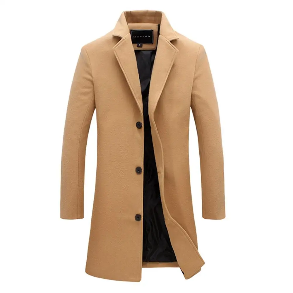 2019 Fashion Men's Wool Coat Winter Warm Solid Color Long Trench Jacket Male Single Breasted Business Casual Overcoat Parka | Мужская