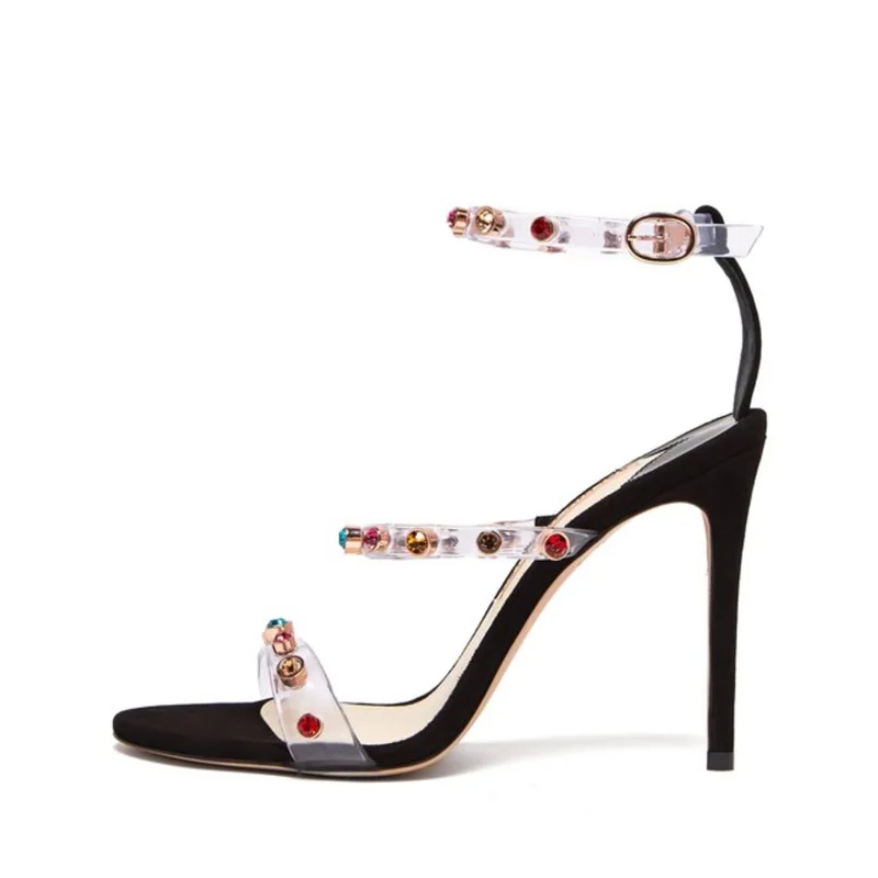 Lucency Espárragos 8 apricot Verano De Pvc Correa Correas Cm Cm 10 Cm Tobillo Preciosas Sandalias Cristal Bling Apricot Piedras Mujer Sexy Belleza Remaches Zapatos black UwrFxUW