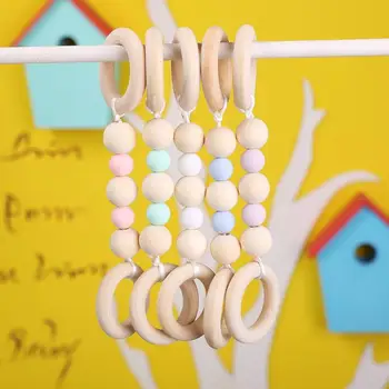 

Baby Wooden Teether Ring Chain for Infant Nursing Silicone Wood Beads Teething Tooth Training Accessories for Baby Care