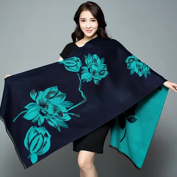 

Autumn And Winter New Ladies Big Lotus Double-sided Printing Imitation Cashmere Scarf Thick Warm Big Shawl Female