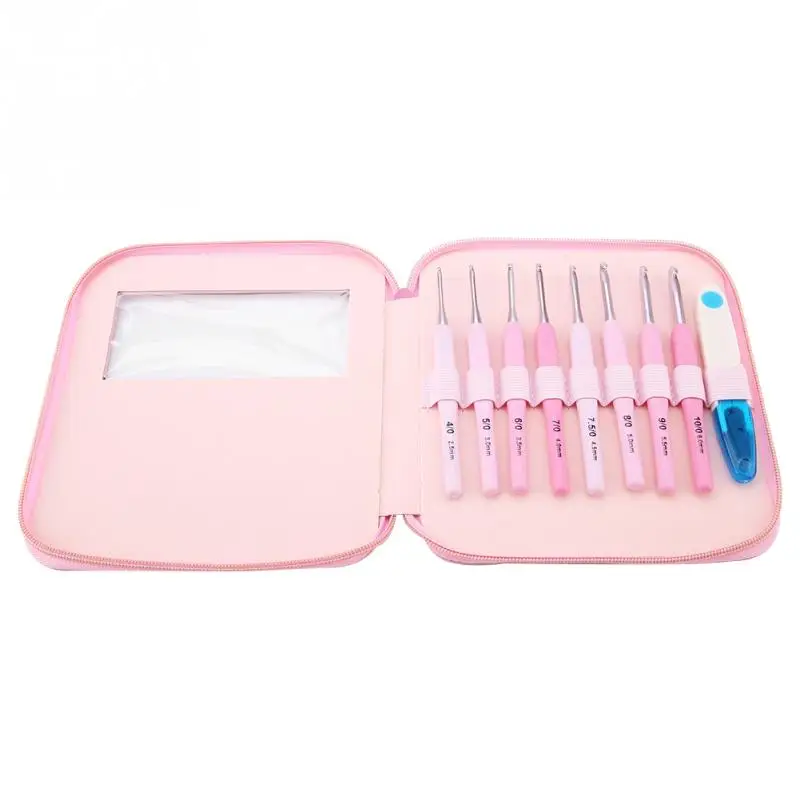 

9 PCS Gradient Color Sewing Tools Crochet Set Knitting Needles With Colourful Soft Handle Weaving Tools Sewing Accessories