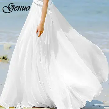 

2019 High Waist Women Long Mesh Chiffon Skirts Womens Ruffles Skirt White Long Summer Boho Maxi Skirt Saia Longa Faldas