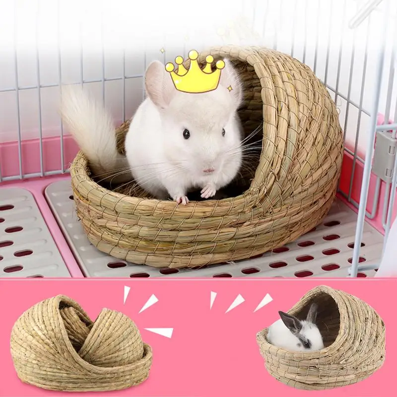

Handwoven Straw Pet Nest Foldable Durable Hamster Playing Sleeping Nest For Rabbit Guinea Pig House Pet Supplies Nest