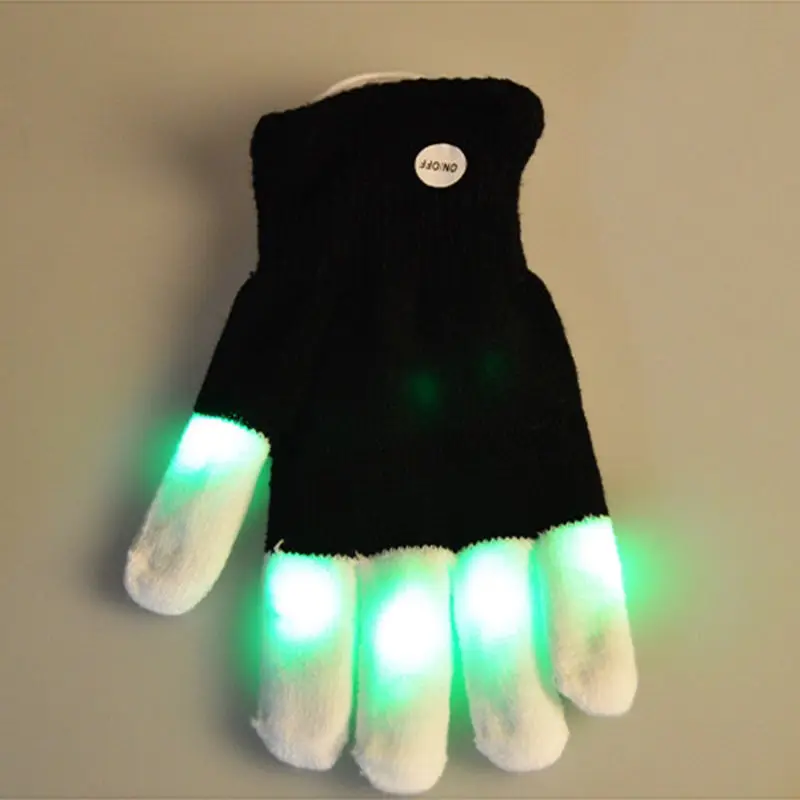 

Hot 1 pc Handsome Cool LED Rave Flashing Glove Glow 7 Mode Light Up Finger Tip Lighting Pair Black Night Light