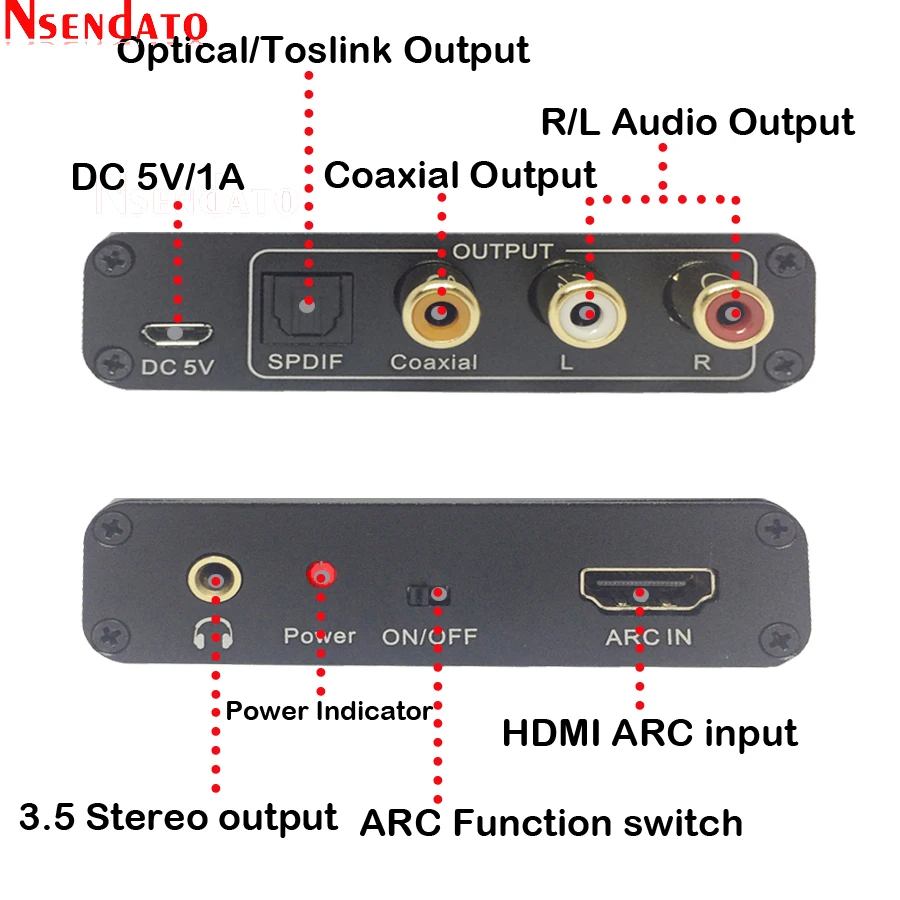 HDMI ARC Audio Extractor DAC ARC L R Coaxial SPDIF Jack Extractor Return Channel Converter For Fiber RCA 3 5mm Headphone for TV