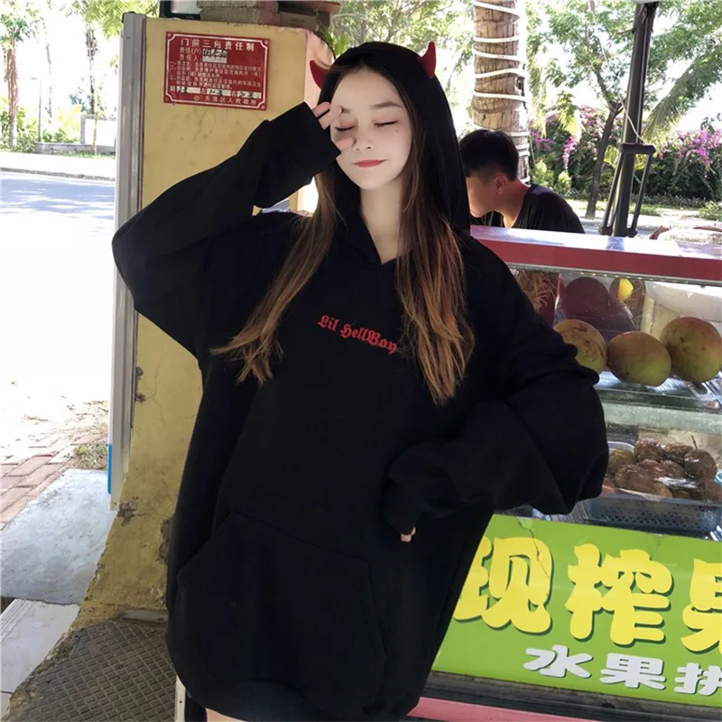 Harajuku Devil Wing Hooded Women Sweatshirt Fleece Casual Loose Long Sleeve Female Hoodies Sweatshirt Pullovers Harajuku Devil Wing Hooded Women Sweatshirt Fleece Casual Loose Long Sleeve Female Hoodies Sweatshirt Pullovers