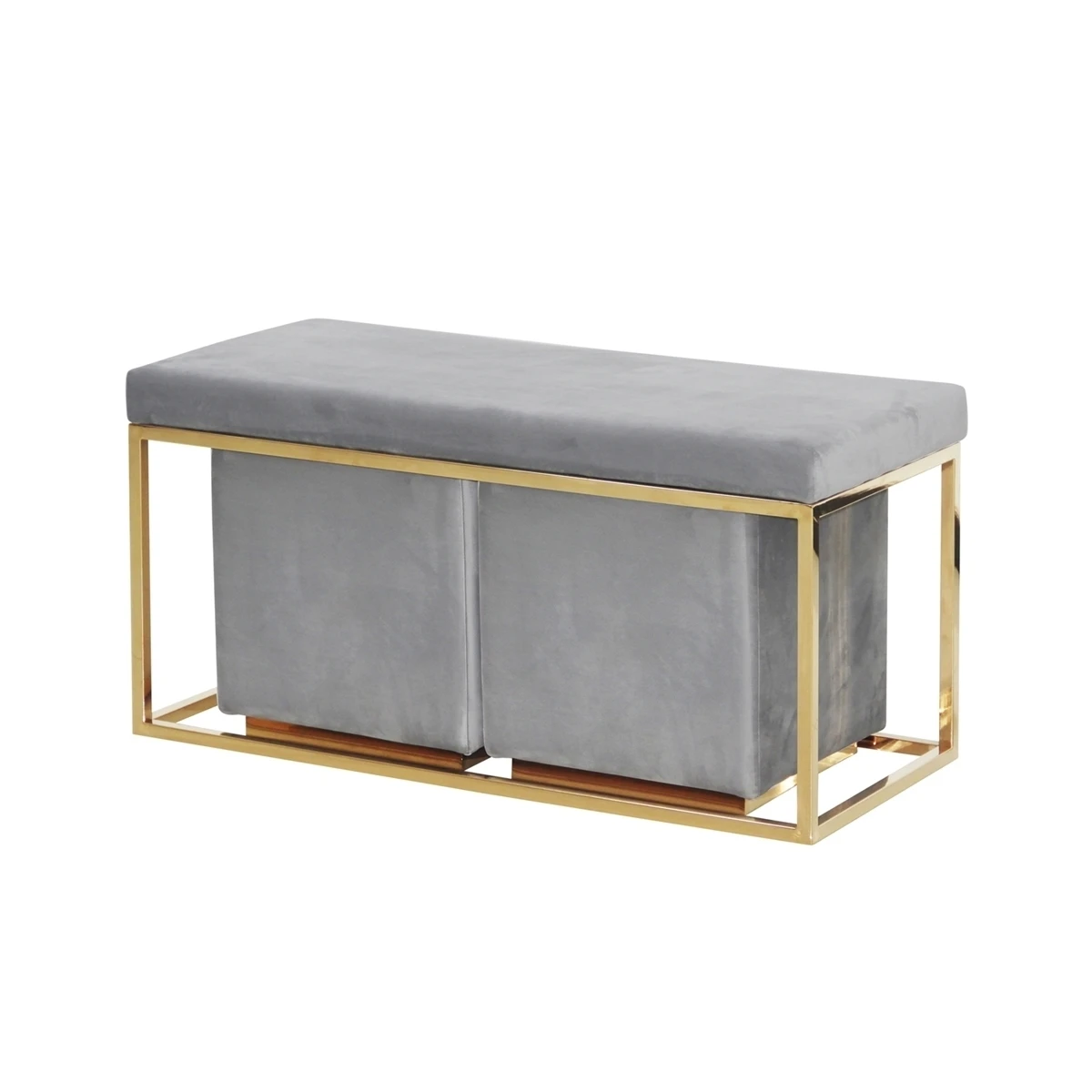 Exquisite Set Of 3 Bench And Ottoman, Gray And Goldin Living Room Chairs from Furniture on