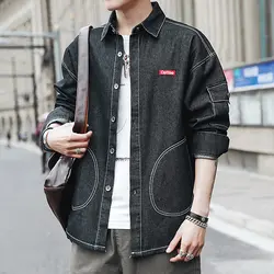 2019 новая модель модная рабочая одежда с длинным рукавом ковбойская рубашка мужской Han Chao досуг Джокер пальто свободного кроя уличная