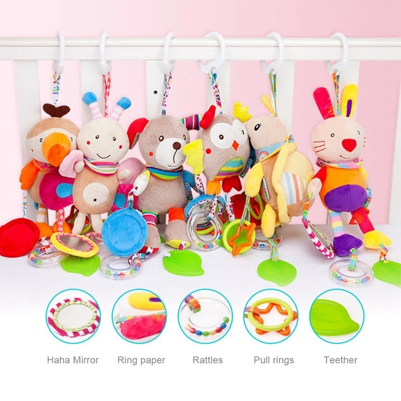 

Baby Newborn Rattles Teethers Toys Infant Toddler Cartoon Animals Stroller Car Seat Bed Hanging Travel Toys Babyplay Bell Toys
