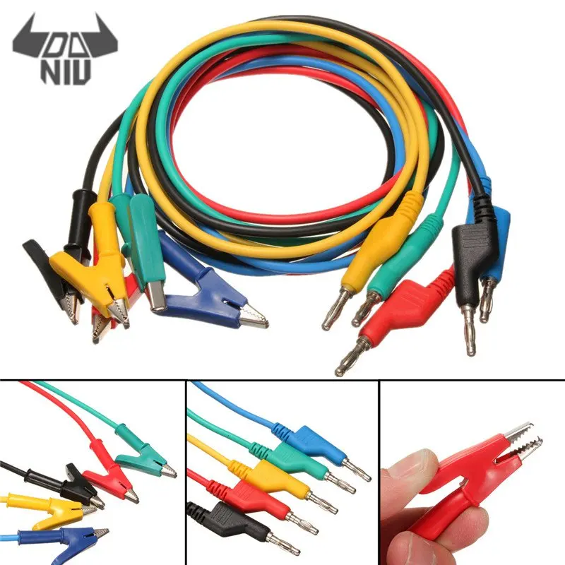 

DANIU Multicolor 5Pcs Test Line Silicone Banana Plug to Crocodile Alligator Clips Clamps Dual-ended Test Lead Probe Wire Cable