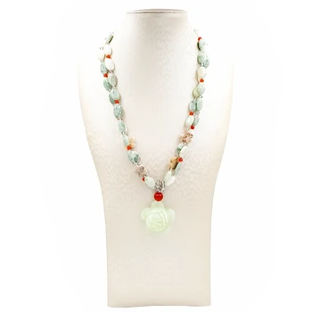 

LiiJi Unique Natural Jades Flowers Pendant Agates Necklace with Jades Toggle Clasp 53cm