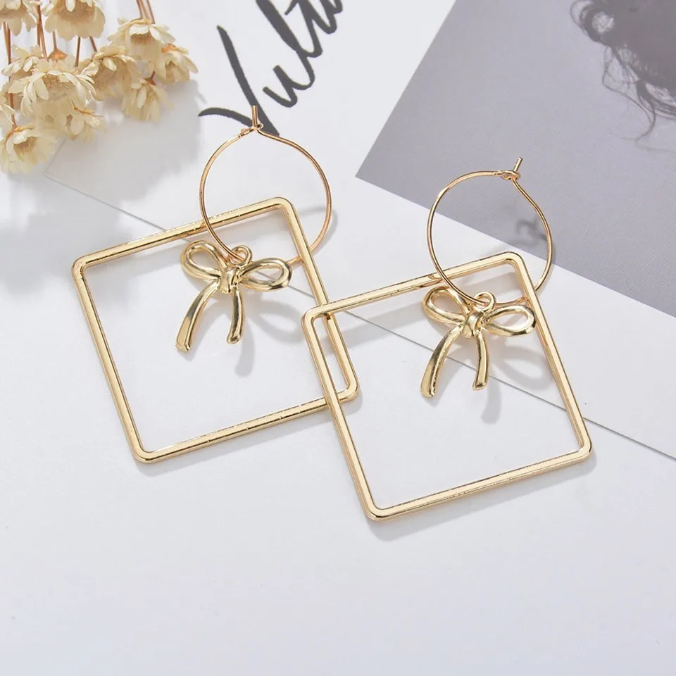 

New Minimalism Women Geometric Dangle Big Earrings Gold Fashion Jewelry Special Trendy Free Shipping Long Party Earrings