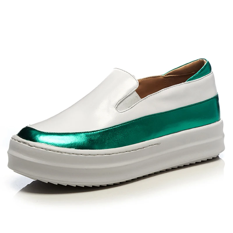 

Women's Genuine Leather Flat Platform Shoes 5.5 CM Thick Soles Slip-on Plus Size Woman Loafers Box Packing 207-666